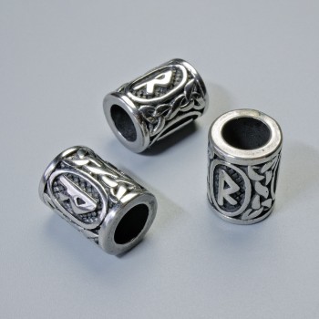 Furnitură pentru mărgele „Rună nordică”, diametrul 13×10 mm, gaură de 6 mm, culoare argintiu metal, 1 bucată