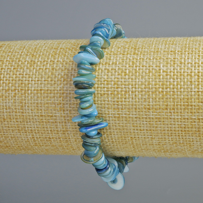 Brățară din sidef albastru tonificat, bucăți de sidef, diametru 10×2 mm, lungime 18 cm (elastic)