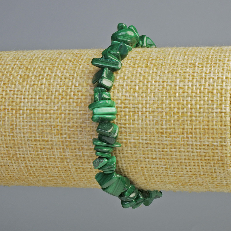 Brățară din malahit, fragmente naturale, diametru 9×3 mm, lungime 18 cm (elastică)