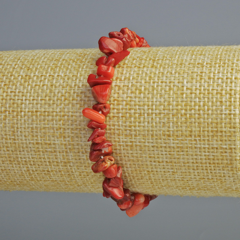 Brățară din coral natural, fragmente mici, diametrul 7×3 mm, lungime 18 cm, elastică
