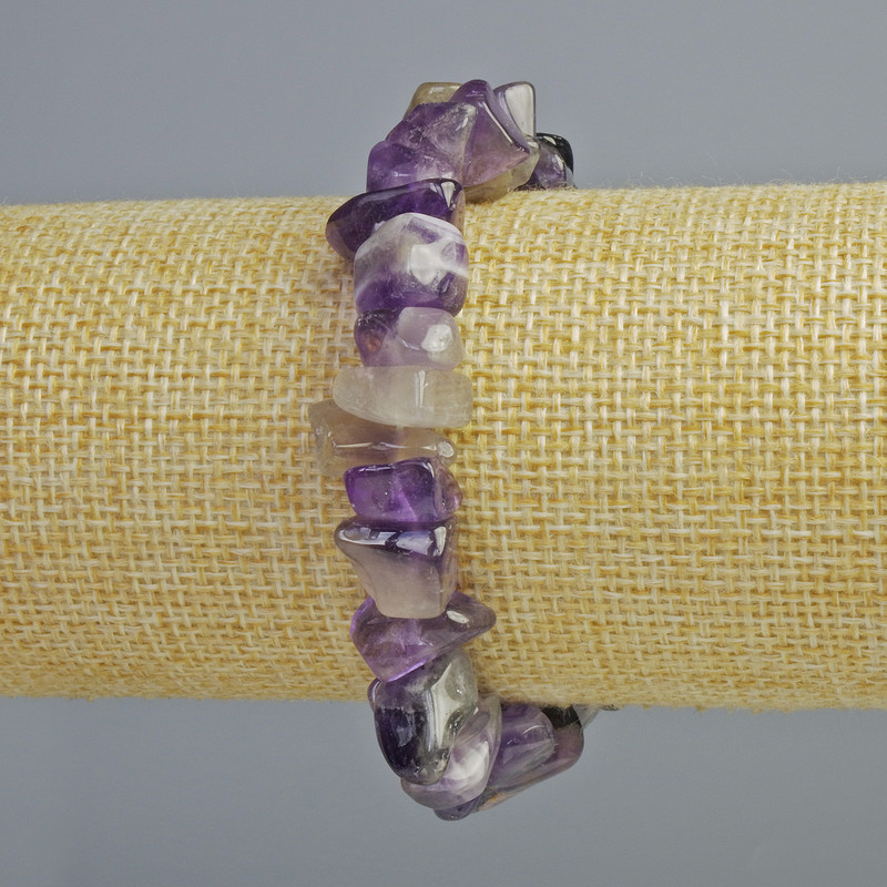 Brățară din ametist natural, fragmente de piatră, diametru 10×3 mm, lungime 18 cm, cu bandă elastică
