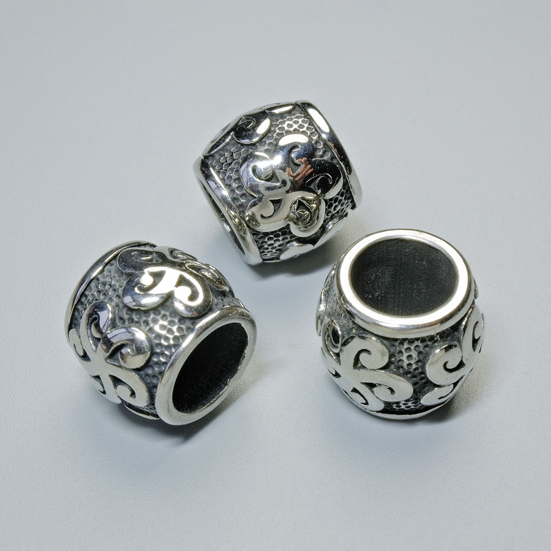 Furnitură mărgea-inserație, diametru 12x14 mm ±, gaură 8 mm, culoare argintie a metalului, 1 bucată
