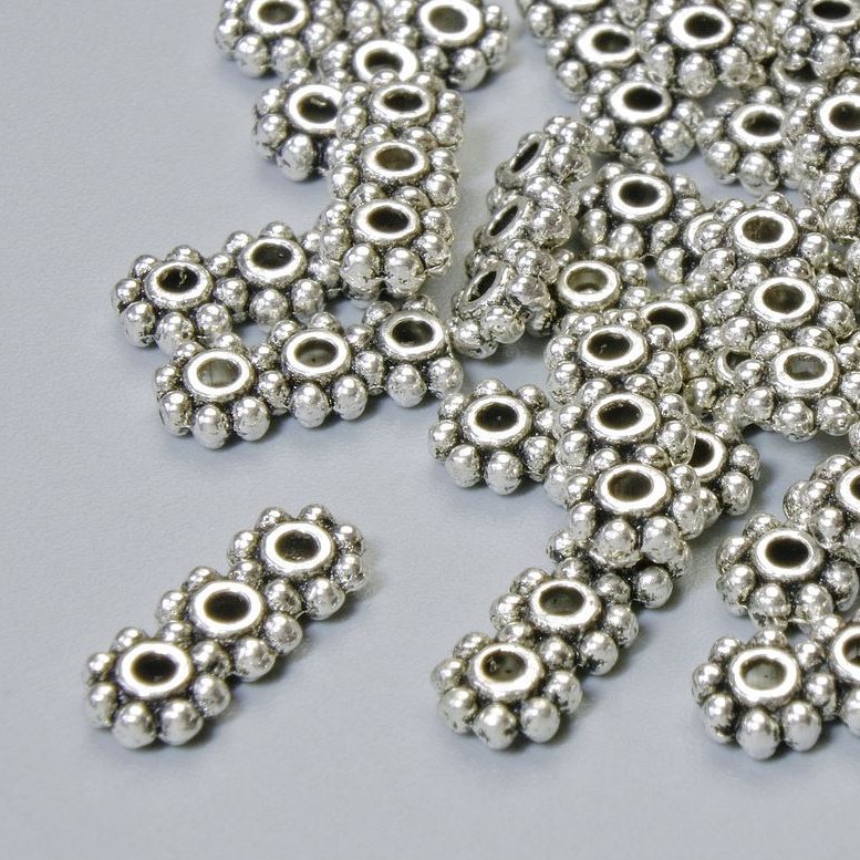Separator de mărgele pentru 3 șiruri, dimensiuni 10,5×4 mm, gaură 1,2 mm, culoare argintie a metalului, 22 buc.