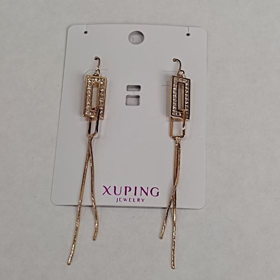 Cercei Xuping placare cu aur 18K cu cristale albe, diametrul 18×9 mm, lungime aproximativă 8 cm