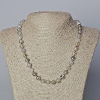 Colier din agat cu vene dragonului, bile netede, diametrul 8 mm, lungime 45–48 cm