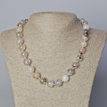 Colier din agat Venele Dragonului, mărgele netede, diametrul 12 mm, lungime 45–48 cm