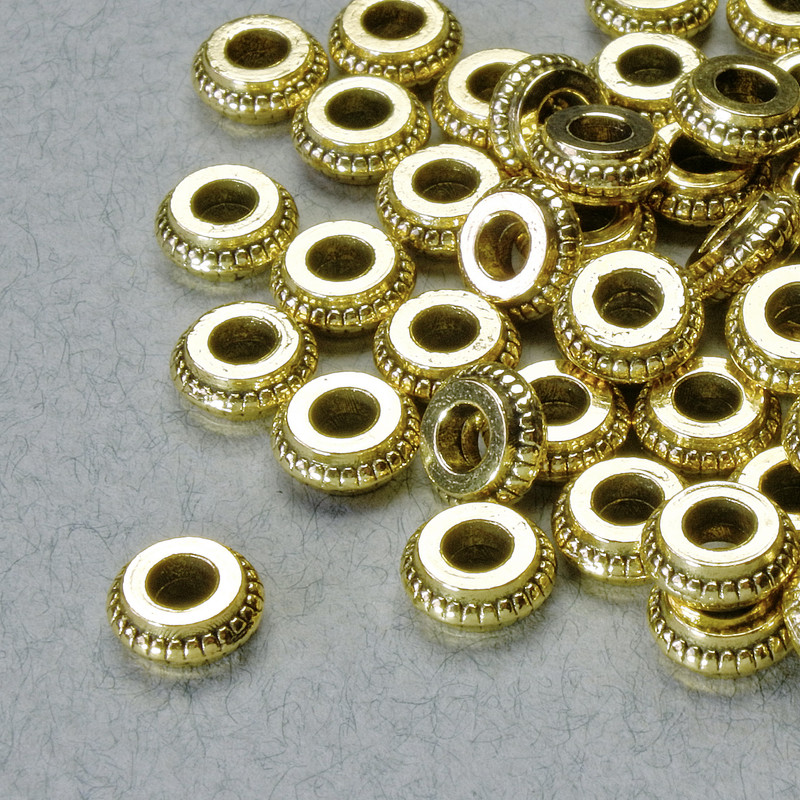 Inserție pentru mărgele, diametru 3x7 mm, gaură 2,6 mm, culoare aurie a metalului, ambalaj 20 g ± 48 buc.