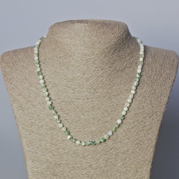 Colier din agat mușchi, piatră naturală, cuburi tăiate, diametru 4 mm, lungime 45–48 cm