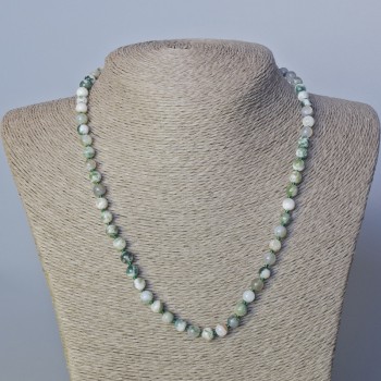 Colier din agat mușchi, piatră naturală, mărgele netede, diametrul 6 mm, lungime 45–49 cm