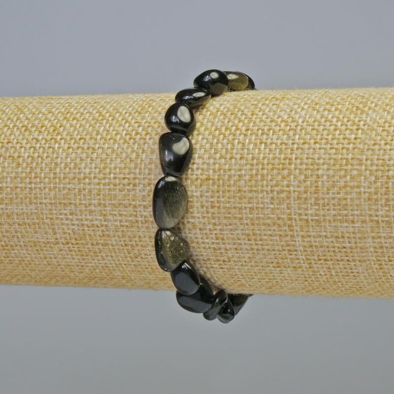 Brățară din obsidian solar, piatră naturală, mărgele cu fațete, diametrul 8x10 mm ± (elastic), lungime 18 cm+