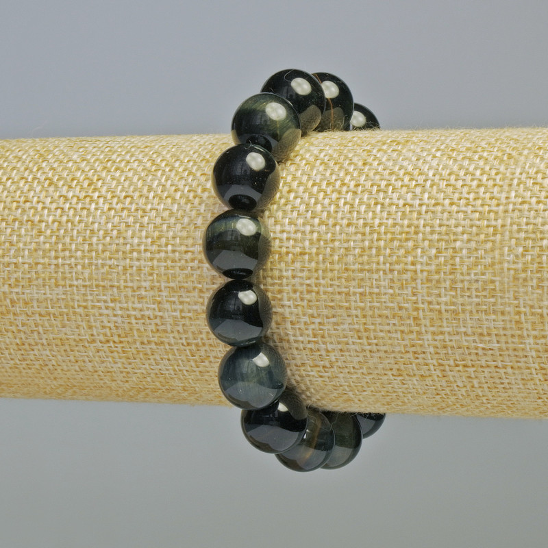 Brățară cu ochi de șoim din piatră naturală, mărgele netede, diametru 12 mm ± (elastic), lungime 18 cm+
