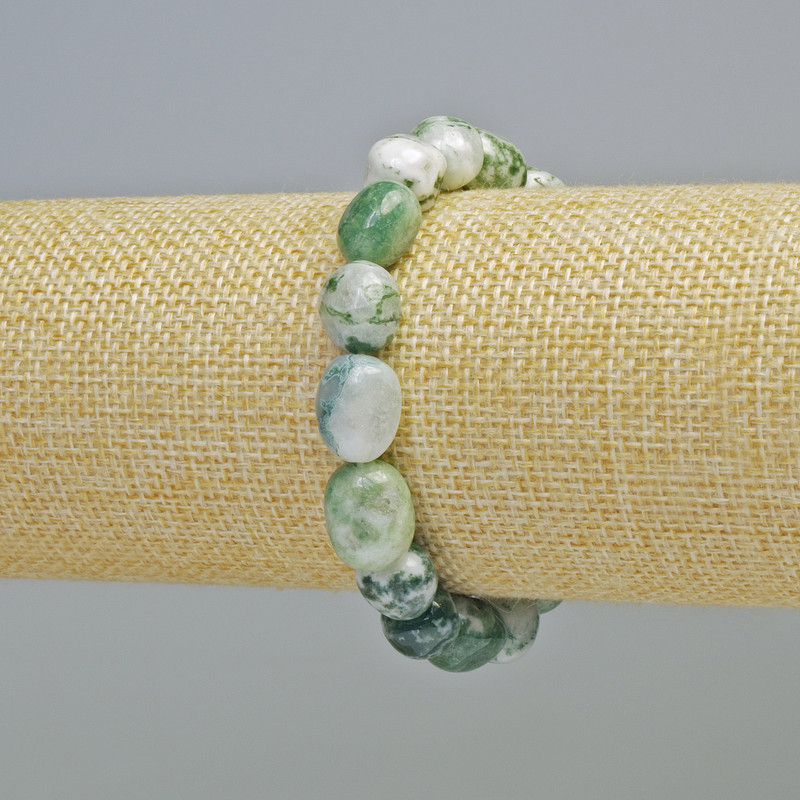 Brățară cu agat mușchi natural, mărgele tăiate, diametrul 10x12 mm +/- (elastic), lungime 18 cm+