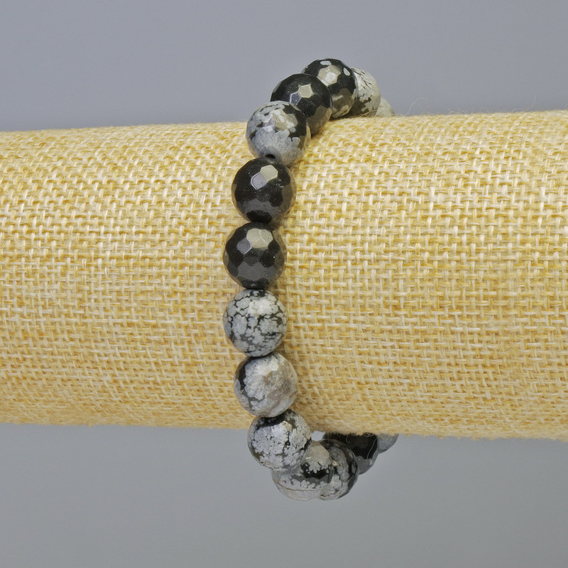Brățară din obsidian alb „Lacrimi de Apache”, piatră naturală, mărgele fațetate, diametrul aproximativ 10 mm, lungime 18 cm (elastic)