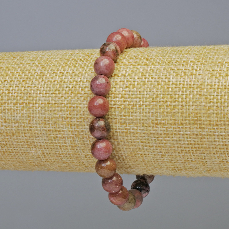 Brățară din rodonit, piatră naturală, mărgele netede, diametrul 8 mm +/- (elastic), lungimea 18 cm+