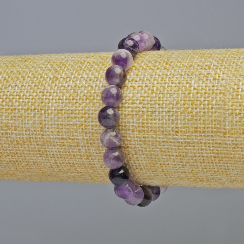 Brățară din ametist natural, mărgele netede de 8 mm, lungime 18 cm, pe elastic