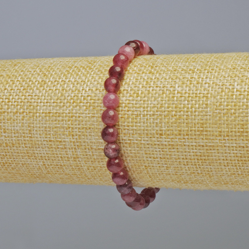 Brățară cu rubelit de turmalină, piatră naturală, mărgele rotunde netede, diametru aproximativ de 6 mm, pe elastic, lungime 18 cm+