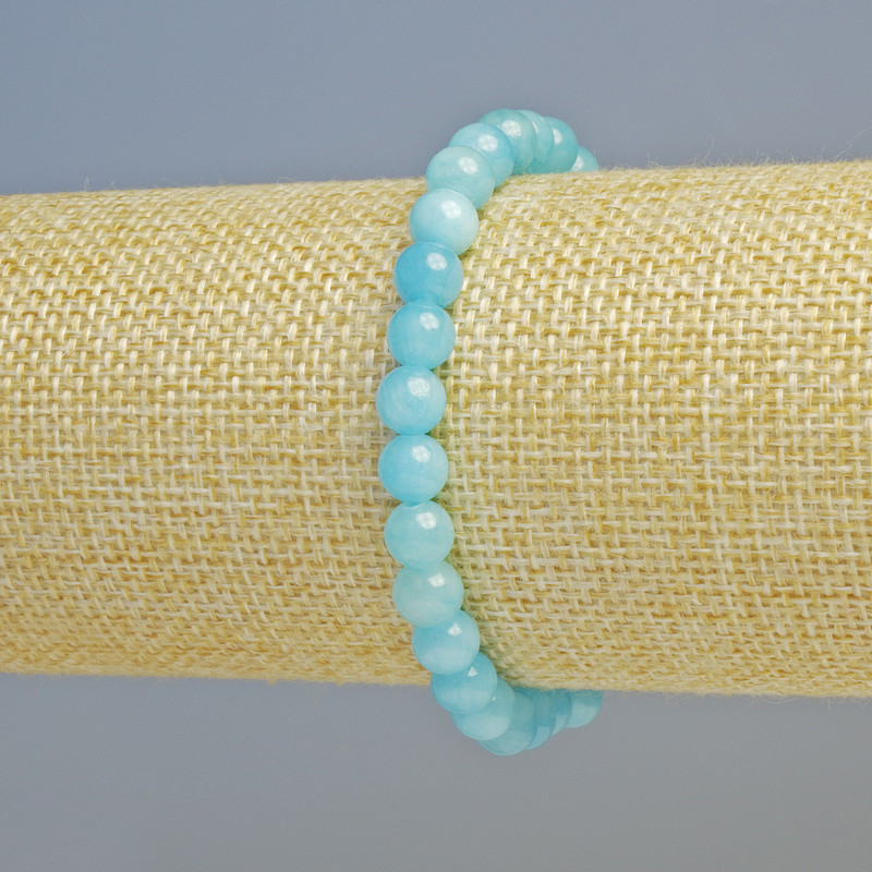 Brățară Acvamarin din acrilic lucios, cu mărgele netede, diametrul 6,5 mm ± (elastic), lungime 18 cm+