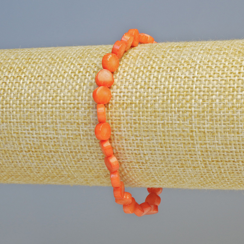 Brățară elastică din coral portocaliu natural, monede, diametru 6×3 mm ±, lungime 18 cm