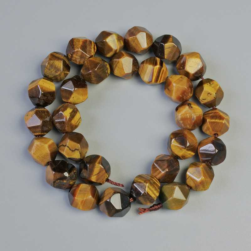 Mărgele din ochiul de tigru, piatră naturală, multifacetate, diametrul 11×12 mm, lungime 36 cm+- pe șnur
