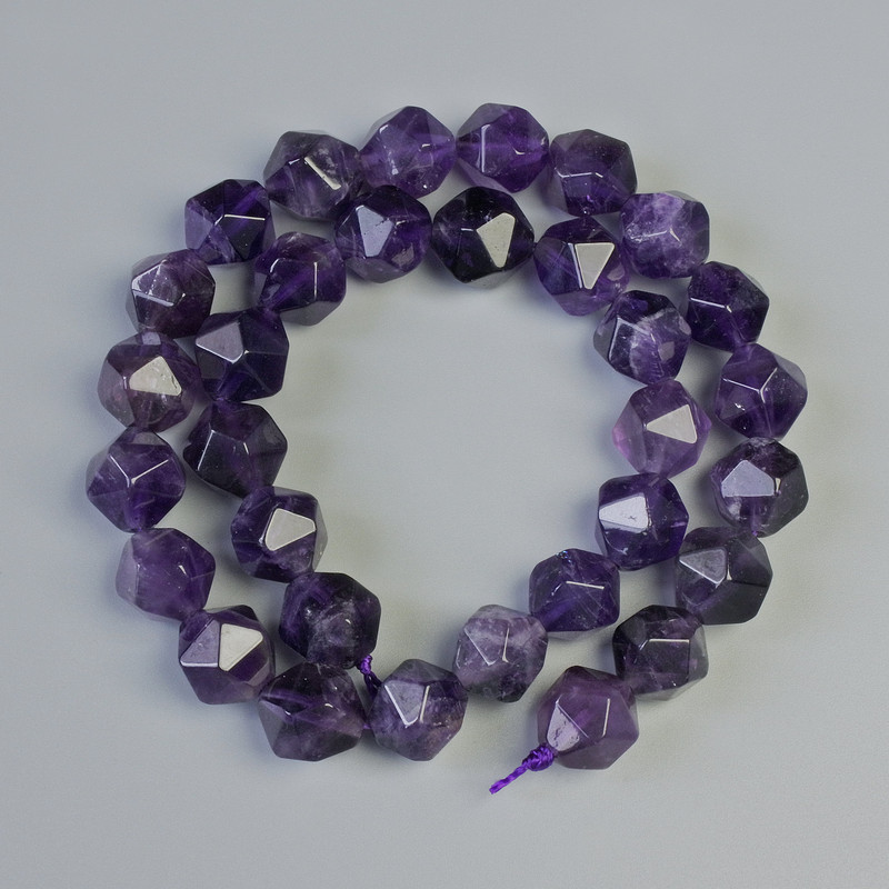 Mărgele de ametist, piatră naturală, multifațetate, diametrul 10,5×12 mm, lungimea 38 cm, pe șnur
