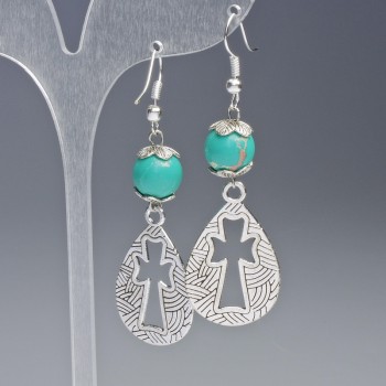 Cercei din varizit verde (presat), bilă netedă, diametrul de 10 mm, 19,5×31 mm, lungime de 63 mm, cu inserții metalice