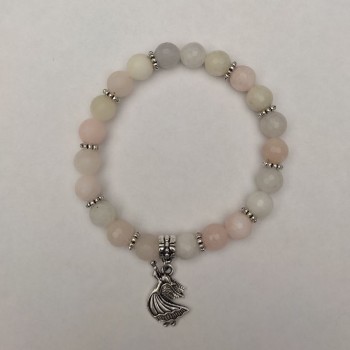 Brățară din morganit, mărgele tăiate, diametrul 8 mm +/- (elastic), lungimea 18 cm +/- cu inserții metalice