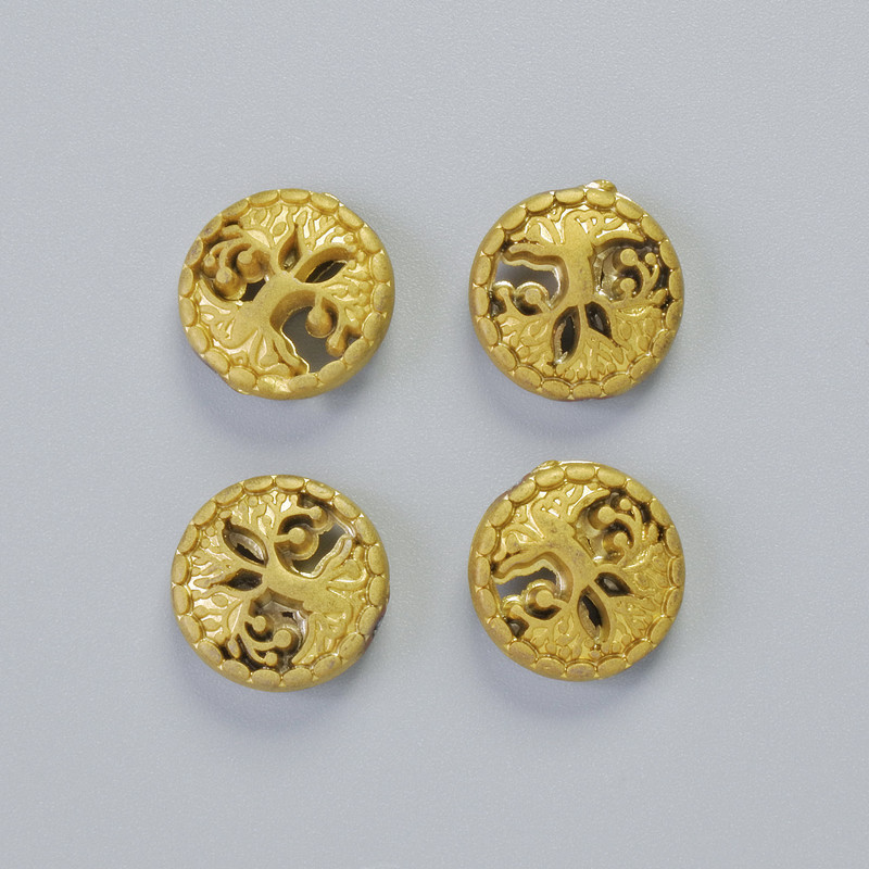 Mărgea de hematit „Copac” culoare auriu mat, diametrul 12,5×4,5 mm (+/-) (4 buc.)