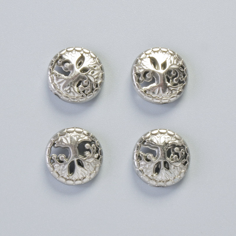 Mărgea din hematit 'Copac' culoare argintie, diametrul 12,5×4,5 mm +/- (4 buc.)