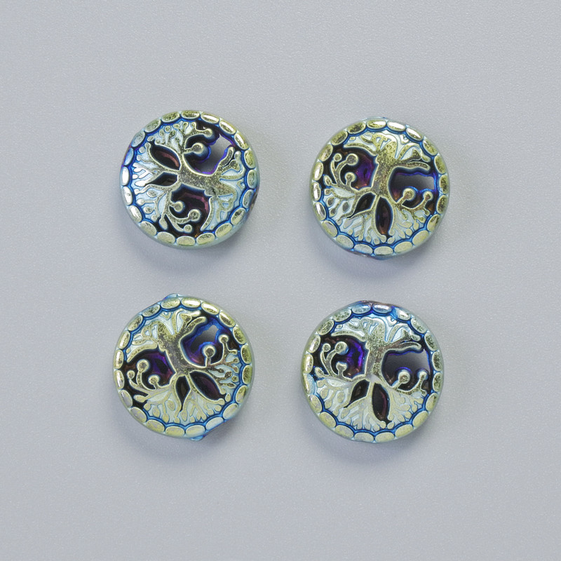 Mărgea de hematit „Copac” în culoare cameleon, diametru 12,5×4,5 mm ± (4 buc.)