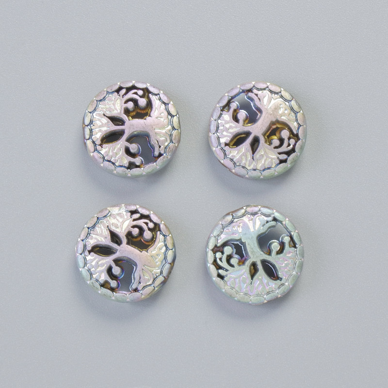 Mărgea din hematit «Copac» – culoare mată hameleon, diametru 12,5x4,5 mm +/- (4 buc.)