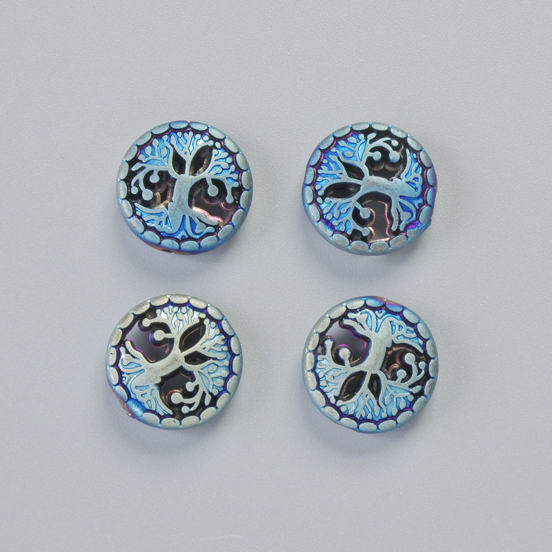 Mărgea de hematit «Copac» culoare mată camaleon, diametrul 12,5×4,5 mm ± (4 buc.)
