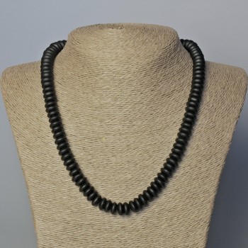 Colier din șungit artificial, rondel neted, diametrul 10×4,5 mm, lungime 45–49 cm