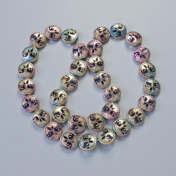 Mărgele din hematit „Copac” culoare chameleon, diametrul 12,5×4,5 mm, lungime 41 cm, pe șnur