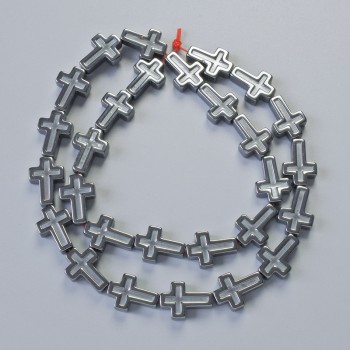 Mărgele de hematit în formă de cruce, diametre 10×14 mm și 5×4 mm, lungime aproximativă 41 cm, pe fir