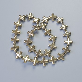 Mărgele de hematit în formă de Cruce, culoare bronz deschis, diametru 12,5×12,5 mm, lungime 40 cm, pe șnur