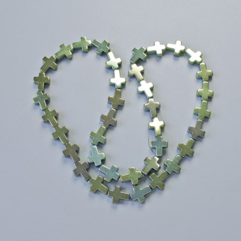 Mărgele hematit „Cruce” culoare verde-albastru, diametru 8,5×10,5×3 mm, lungime aproximativă 40 cm, pe șnur