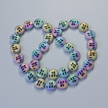 Mărgele de hematit, culoare hameleon mat, diametrul 12x4,5 mm, lungime 41 cm, pe șnur