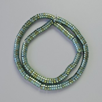 Mărgele din hematit – rondelle, culoare șameleon verde, diametrul 6×2 mm, lungime 42 cm, pe fir