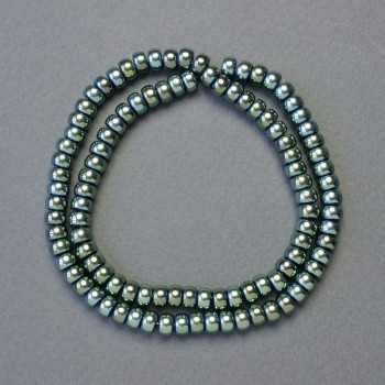 Mărgele hematit — formă rondelle, culoare verde camaleon, diametrul 6x4 mm ±, lungimea șirului 42 cm ±