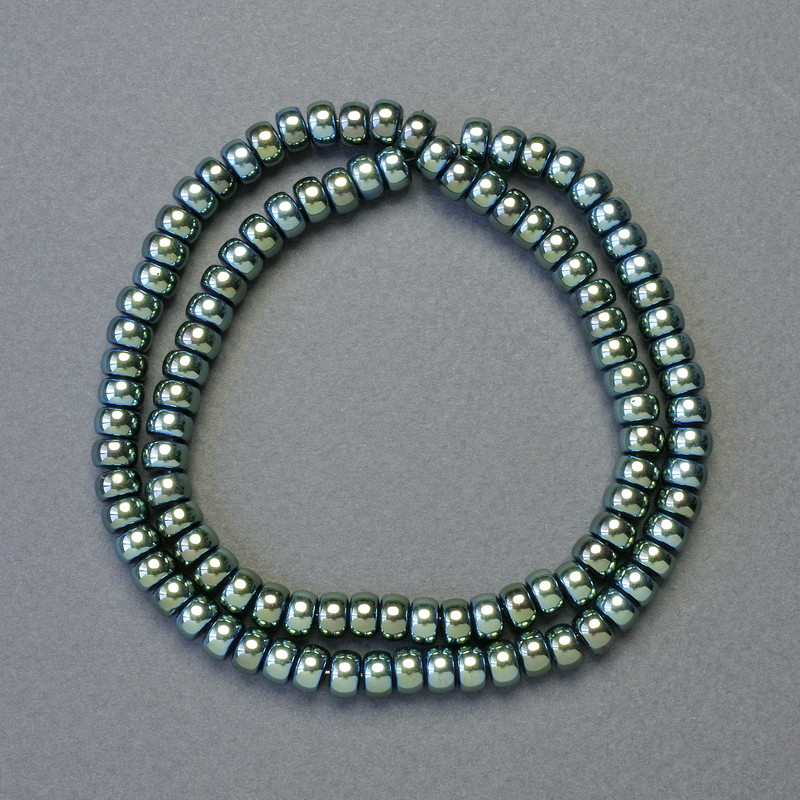Mărgele hematit — formă rondelle, culoare verde camaleon, diametrul 6x4 mm ±, lungimea șirului 42 cm ±