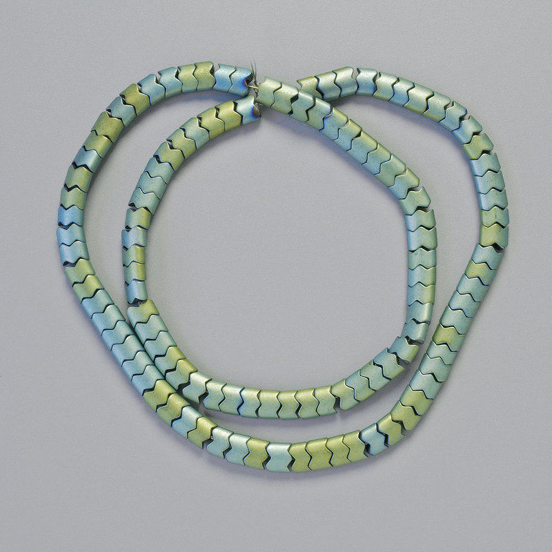 Mărgele de hematit – șarpe ondulat, zig-zag în valuri, culoare hameleon verde, diametru 5×4×3 mm, lungime 40 cm (șir)