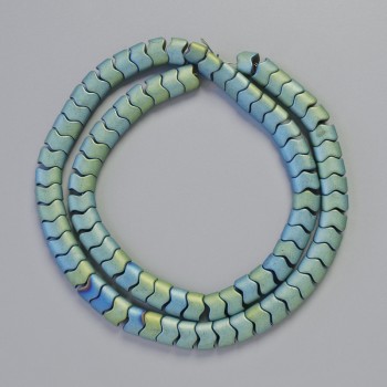 Mărgele din hematit în formă de șarpe zig-zag, culoare camaleon verde mat, diametrul 7x5x5 mm, lungime 42 cm, șir