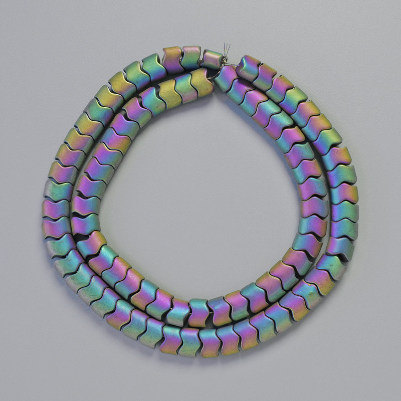 Mărgele de hematit curcubeu în formă de val ondulat, zig-zag, diametru 7×5×5 mm, lungime 42 cm