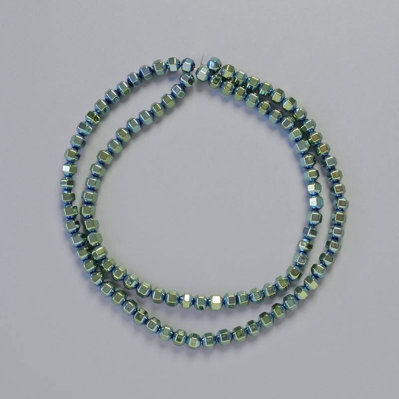 Mărgele de hematit verzi hexagonale mici, culoare verde chameleon, diametru 4×4 mm, lungime aproximativă 41 cm — șir
