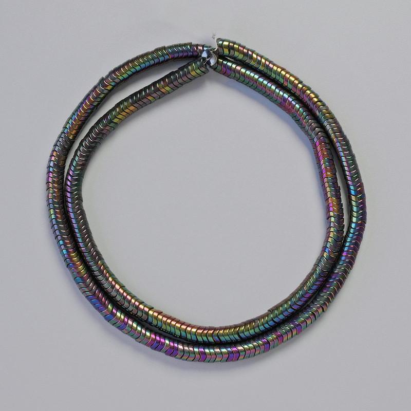 Mărgele de hematit rondel cu valuri, culoare negru-multicolor, diametru 4×1 mm, lungime 40 cm, șir