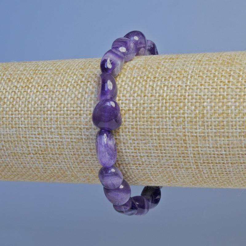 Brățară din ametist cu mărgele tăiate, diametrul 10 mm, lungime 18 cm, elastic