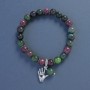 Brățară din turmalină și jasper, mărgele netede, diametrul aproximativ 8 mm, lungime 18 cm, pe elastic, cu pandantiv în formă de palmă