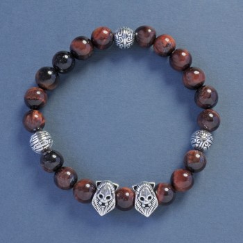 Brățară cu ochi de bou, mărgele netede, diametrul 9 mm, lungimea 18 cm, extensibilă, cu inserții Leu