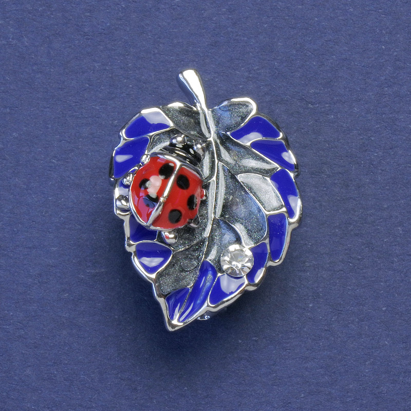 Broșă Buburuza galben-albastră, email, culoare metal argintiu, 17×24 mm+