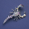 Broșă Scorpion, cu cristale, culoare argintie-metalică cu reflexe benzină, 47×25 mm +